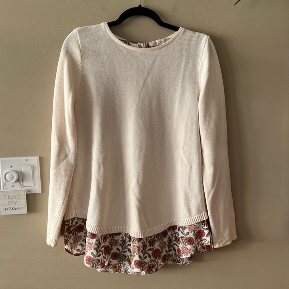 LOFT Cream Knit Sweater with Back Ties Over Floral/Vine Print Fooler Top - Picture 4 of 15